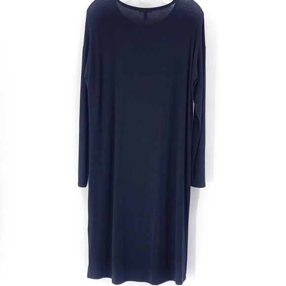 EILEEN FISHER Long Sleeve Viscose Jersey Crew Neck Dress Black - Picture 5 of 7